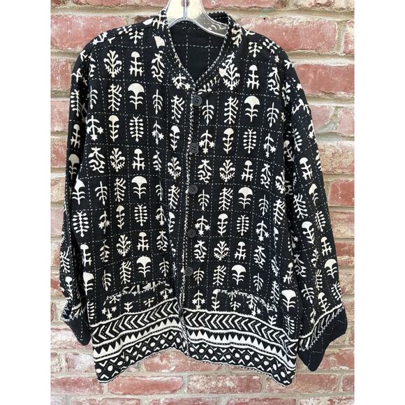 Sam Hilu Art to Wear‎ Jacket Reversible Tribal Button Up Women’s XL Black Cream - Picture 14 of 14